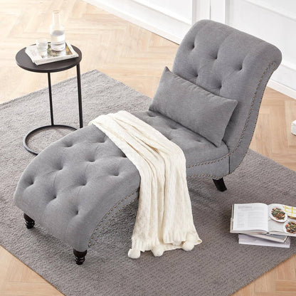 Linen Tufted Armless Chaise Lounge Chair w/ Pillow Grey