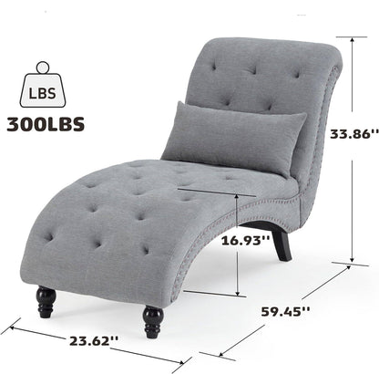 Linen Tufted Armless Chaise Lounge Chair w/ Pillow Grey