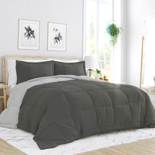 King/Cal King 3-Piece Microfiber Reversible Comforter Set Grey