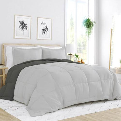 King/Cal King 3-Piece Microfiber Reversible Comforter Set Grey