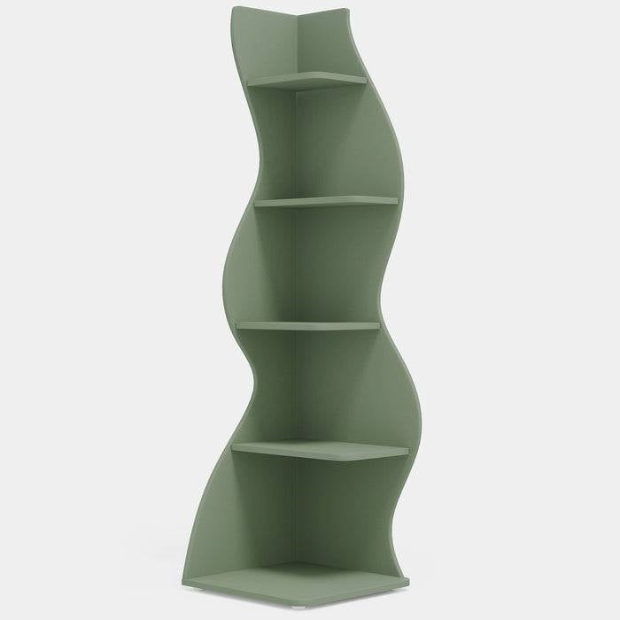 Modern Whimsical 5 Shelf Corner Bookcase Stand Green Wood Finish