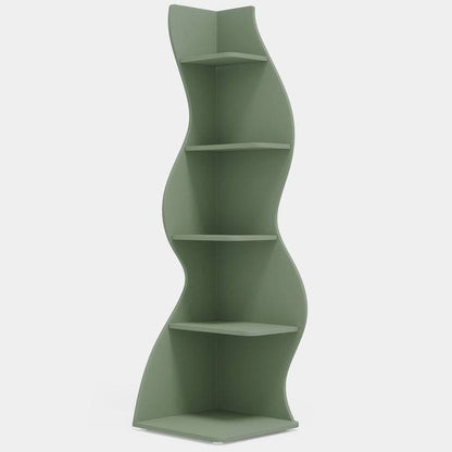 Modern Whimsical 5 Shelf Corner Bookcase Stand Green Wood Finish