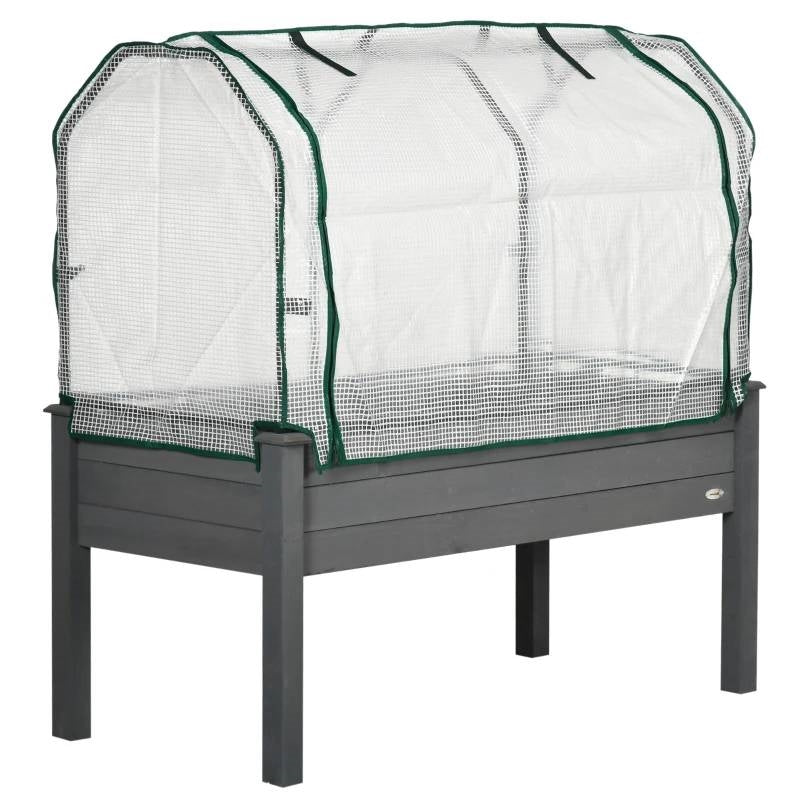 Grey Elevated Raised Garden Bed w/ Greenhouse Cover