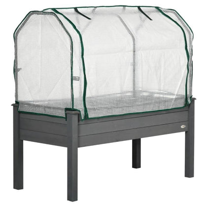 Grey Elevated Raised Garden Bed w/ Greenhouse Cover