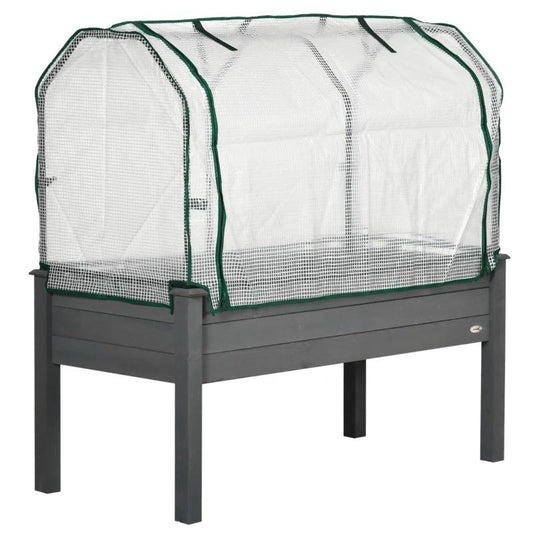Grey Elevated Raised Garden Bed w/ Greenhouse Cover