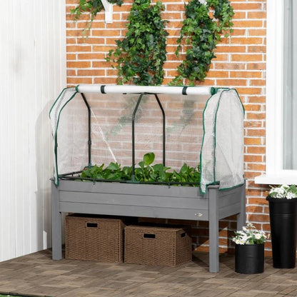 Grey Elevated Raised Garden Bed w/ Greenhouse Cover