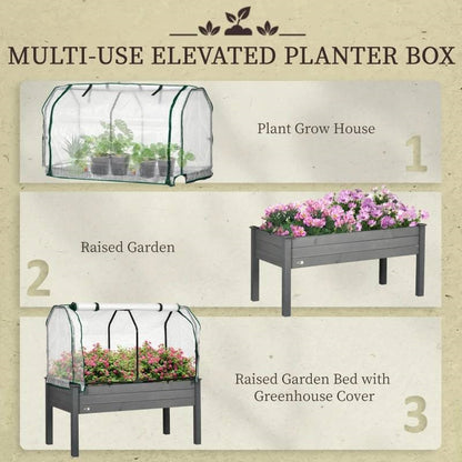 Grey Elevated Raised Garden Bed w/ Greenhouse Cover