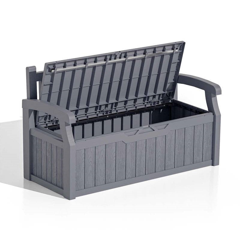 Grey Durable Resin 70 gL Outdoor Storage Bench Patio Deck