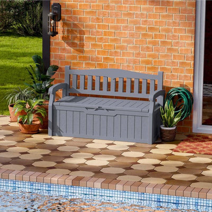 Grey Durable Resin 70 gL Outdoor Storage Bench Patio Deck