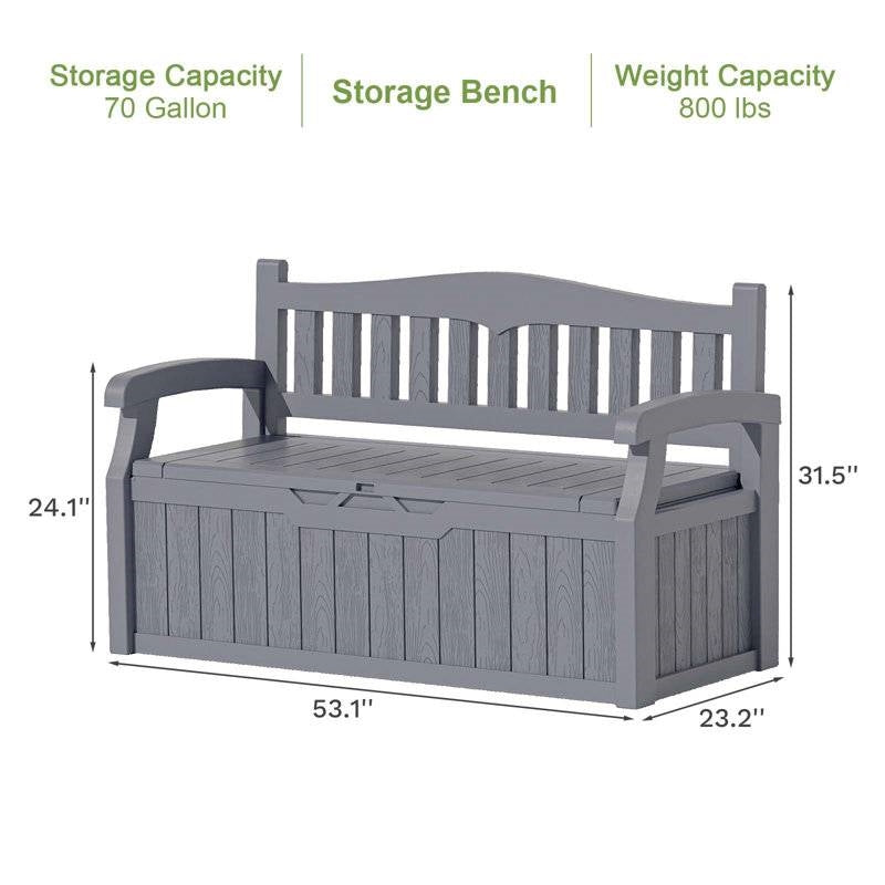 Grey Durable Resin 70 gL Outdoor Storage Bench Patio Deck