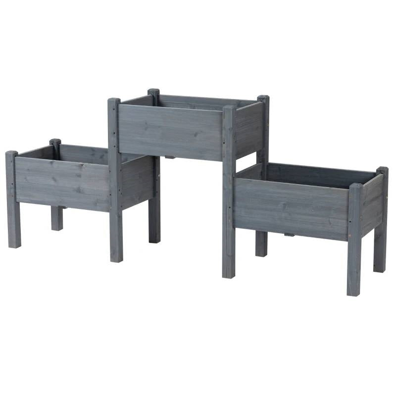 FarmHouse 3 Wooden Elevated Planter Raised Garden Beds in Grey