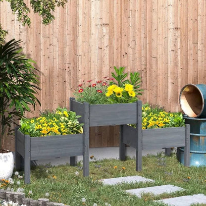 FarmHouse 3 Wooden Elevated Planter Raised Garden Beds in Grey