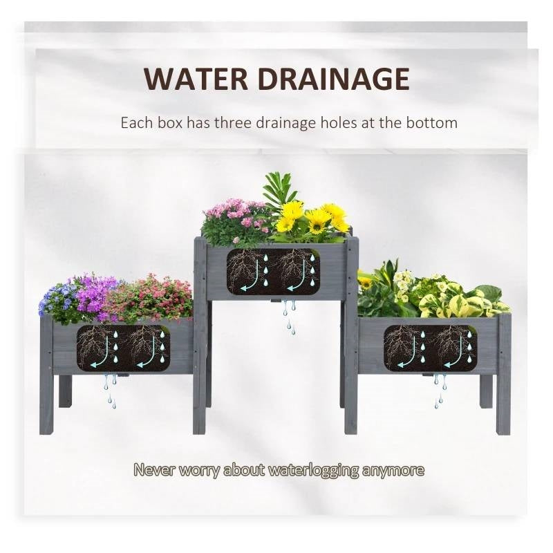 FarmHouse 3 Wooden Elevated Planter Raised Garden Beds in Grey