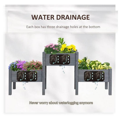 FarmHouse 3 Wooden Elevated Planter Raised Garden Beds in Grey