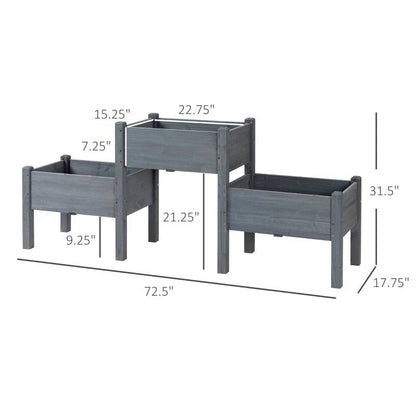 FarmHouse 3 Wooden Elevated Planter Raised Garden Beds in Grey
