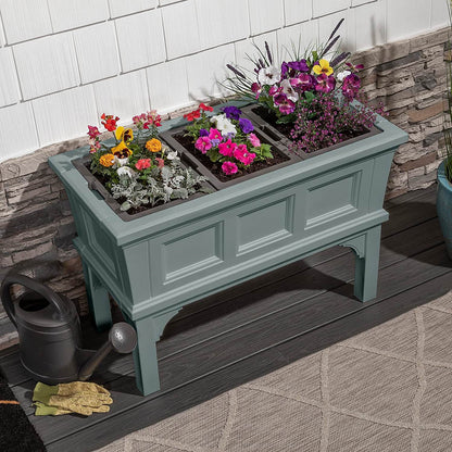 Green Rectangular Raised Garden Bed Planter Box w/ 3 Removeable Trays