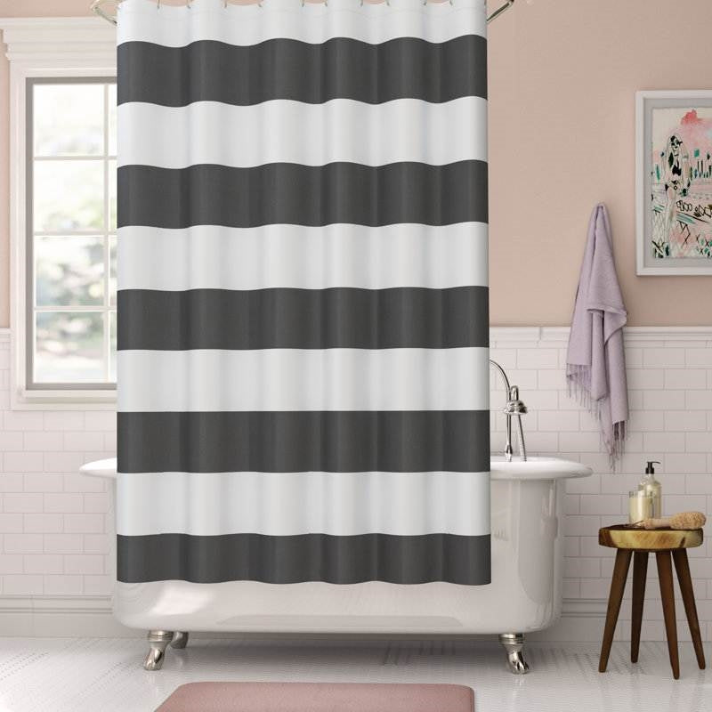 72 inch Height Polyester Grey White Nautical Striped Shower Curtain