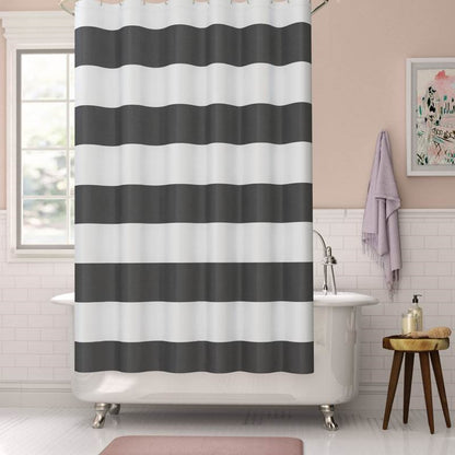 72 inch Height Polyester Grey White Nautical Striped Shower Curtain