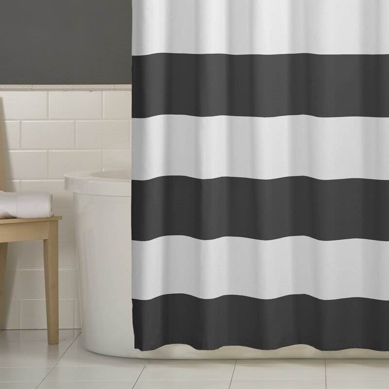 72 inch Height Polyester Grey White Nautical Striped Shower Curtain