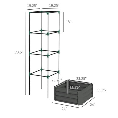 Galvanized Grey Open Bottom Raised Tomato Trellis Cage Garden Planter Box