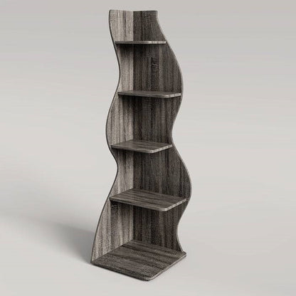 Modern Whimsical 5 Shelf Corner Bookcase Stand Grey Wood Finish