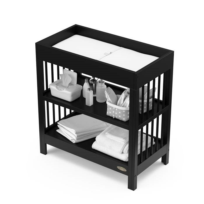 Black Modern Wooden Baby Changing Table with Safety Rail Pad