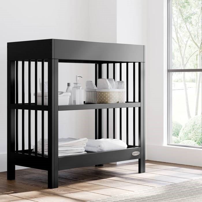 Black Modern Wooden Baby Changing Table with Safety Rail Pad