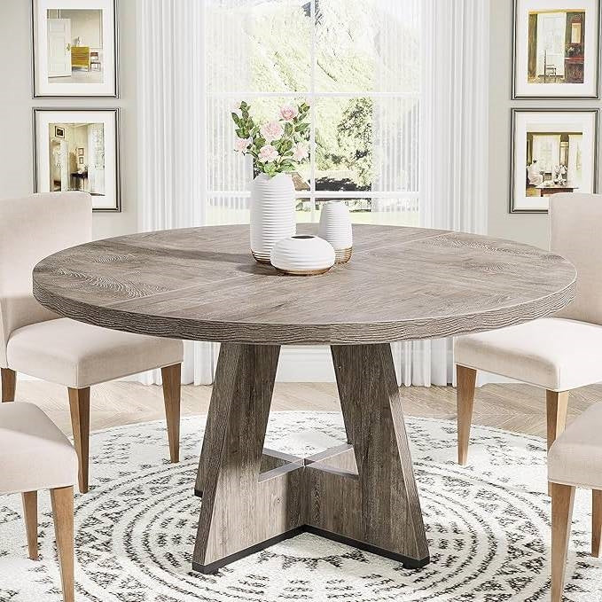Farmhouse Retro Grey Round 47-in Wooden Kitchen Table