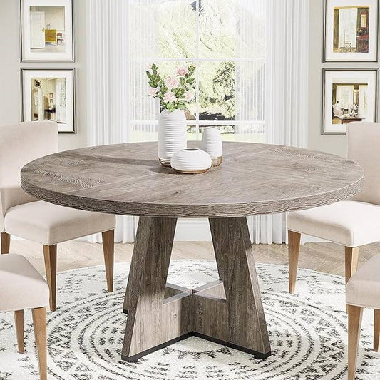 Farmhouse Retro Grey Round 47-in Wooden Kitchen Table