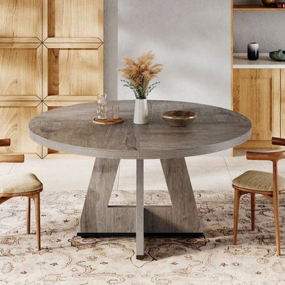 Farmhouse Retro Grey Round 47-in Wooden Kitchen Table