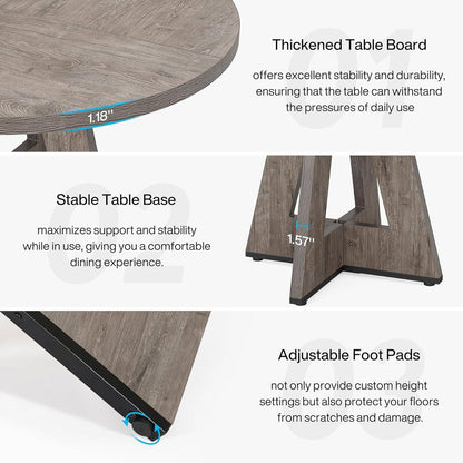 Farmhouse Retro Grey Round 47-in Wooden Kitchen Table