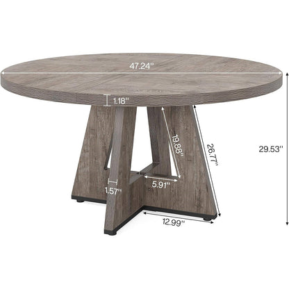 Farmhouse Retro Grey Round 47-in Wooden Kitchen Table