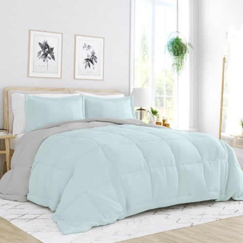 Full/Queen 3-Piece Microfiber Reversible Comforter Set Aqua/Grey
