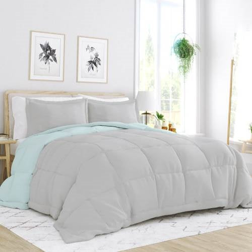 Full/Queen 3-Piece Microfiber Reversible Comforter Set Aqua/Grey