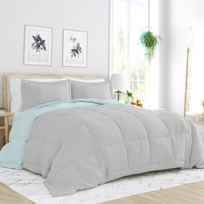 Full/Queen 3-Piece Microfiber Reversible Comforter Set Aqua/Grey