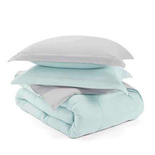 Full/Queen 3-Piece Microfiber Reversible Comforter Set Aqua/Grey