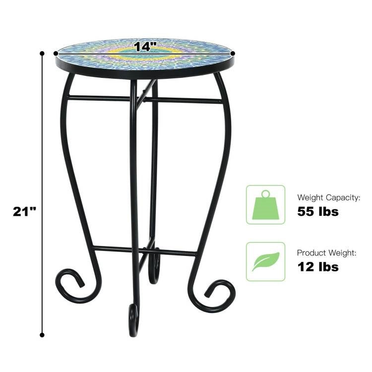 Indoor/Outdoor Green Mosaic Round Side Accent Table Plant Stand