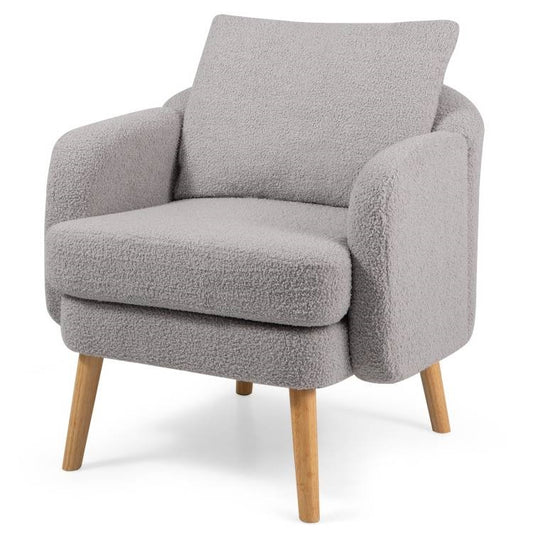 Modern Grey Sherpa Upholstered Plush Accent Chair Wooden Legs