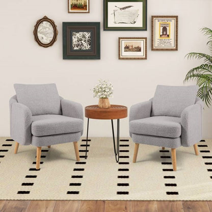 Modern Grey Sherpa Upholstered Plush Accent Chair Wooden Legs
