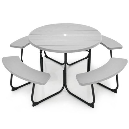 Grey All Weather 8 Seater Picnic Table Umbrella Hole