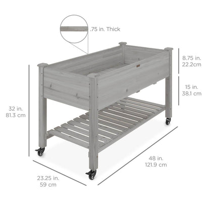 Grey Locking Wheels Raised Mobile Garden Elevated Wood Planter