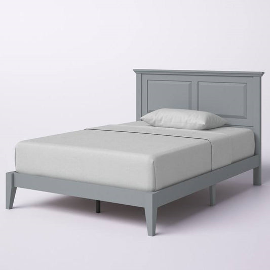 Full Size Retro Solid Oak Wooden Platform Bed in Grey