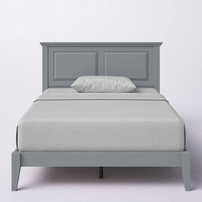 Full Size Retro Solid Oak Wooden Platform Bed in Grey