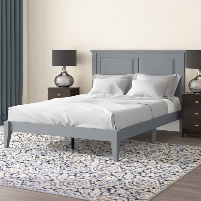 Full Size Retro Solid Oak Wooden Platform Bed in Grey