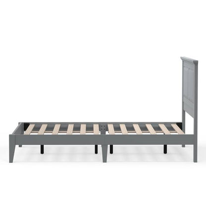 Full Size Retro Solid Oak Wooden Platform Bed in Grey