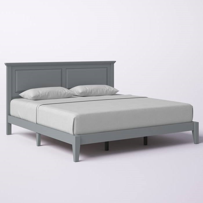 King Size Retro Solid Oak Wooden Platform Bed in Grey