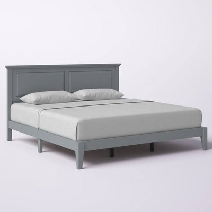 King Size Retro Solid Oak Wooden Platform Bed in Grey