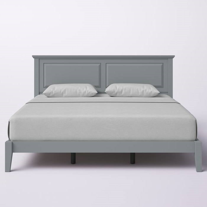 King Size Retro Solid Oak Wooden Platform Bed in Grey