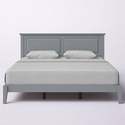 King Size Retro Solid Oak Wooden Platform Bed in Grey