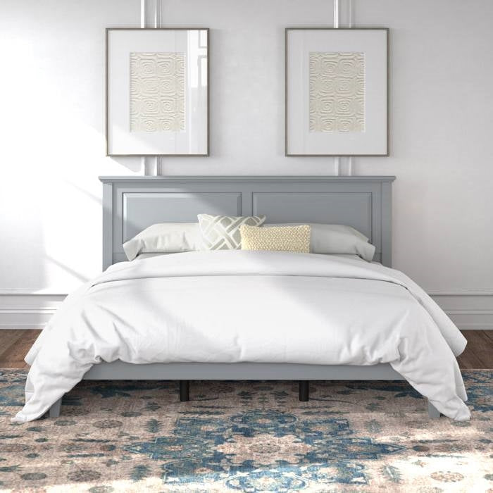King Size Retro Solid Oak Wooden Platform Bed in Grey